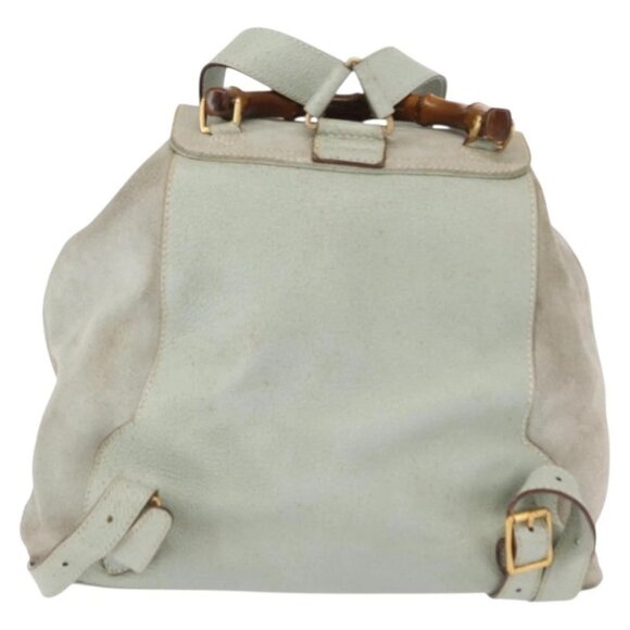 GUCCI Bamboo Backpack Suede Light Blue Gold 003 2058 0016 Auth 151681 main image 8